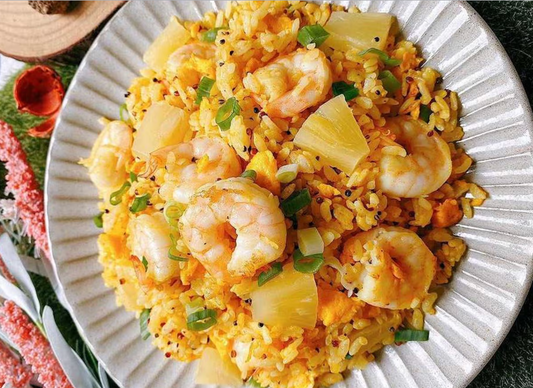 A plate of Pineapple Shrimp Fried Rice